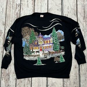 Vintage 1980s Christmas on Main Street Xmas 80s Ugly Sweater Sweatshirt